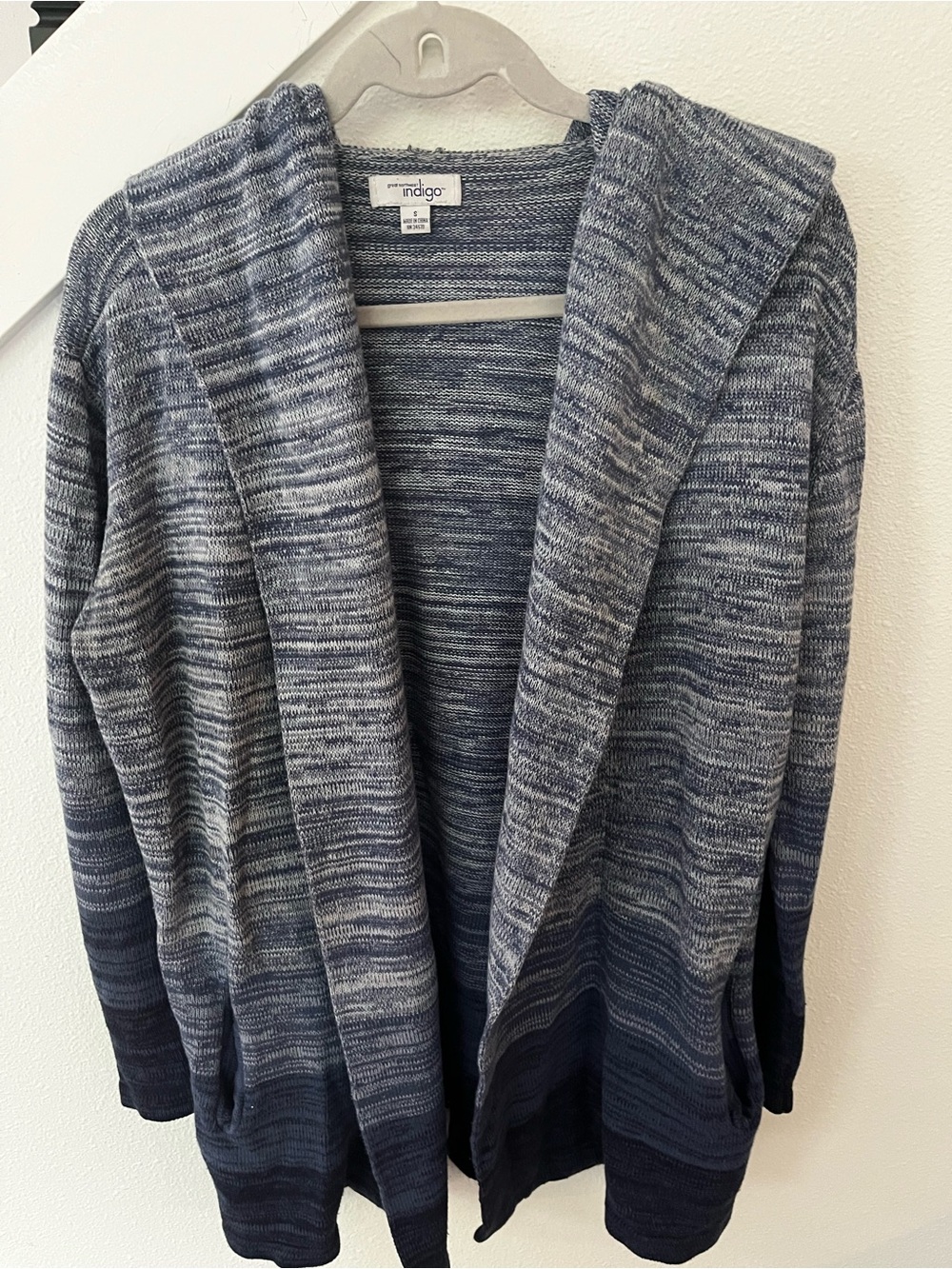 Great Northwest Indigo Marled Blue Open-Front Hooded Cardigan